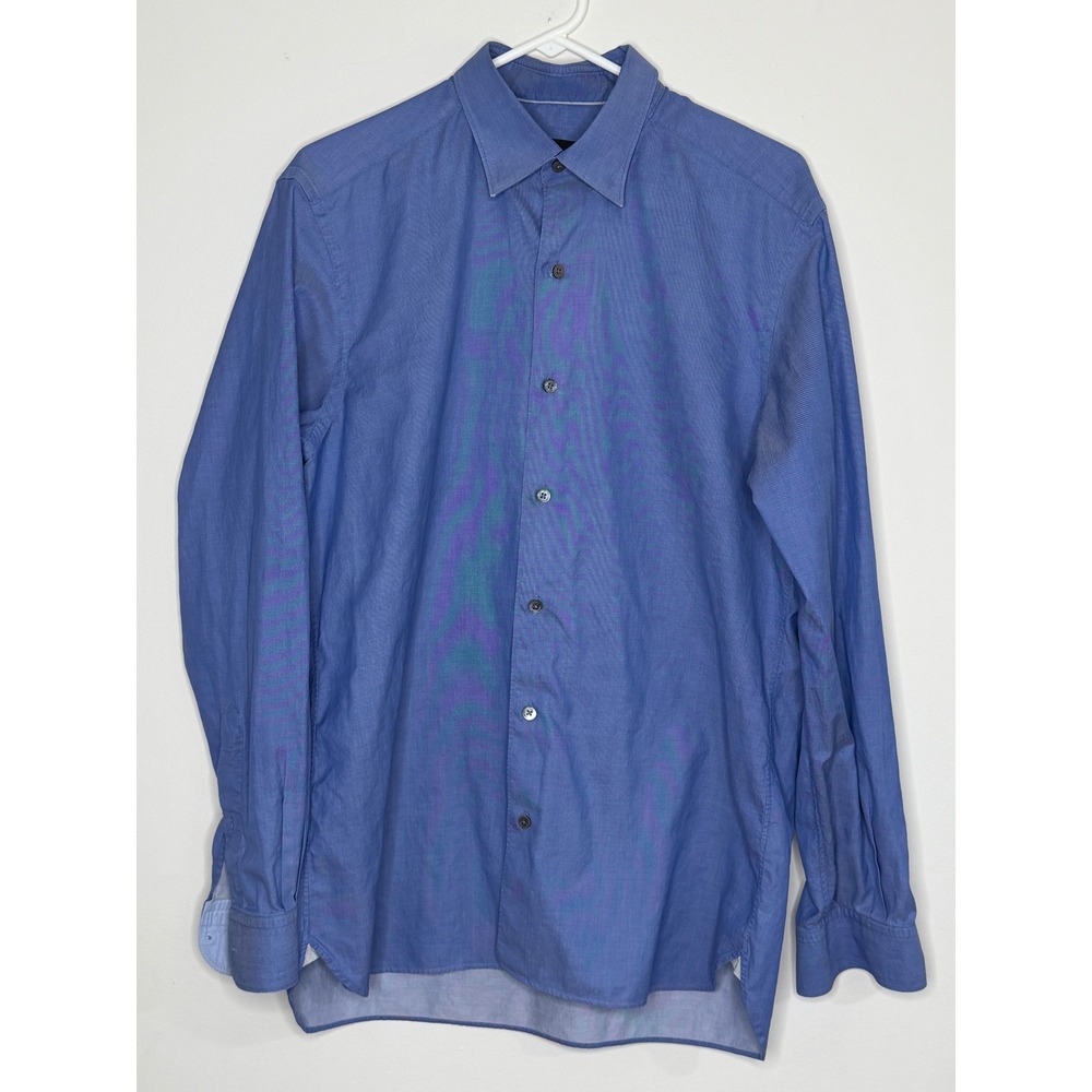 Ermenegildo Zegna Mens Blue Twill Cotton Long Sleeve Button Down Shirt Size L